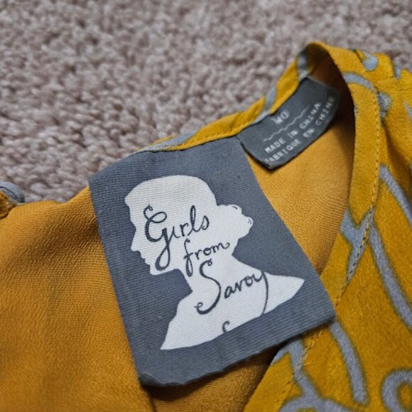 Anthropologie Girls from Savoy Women Size 2 Yellow Gray Silk Retro MOD Dress - Picture 7 of 8